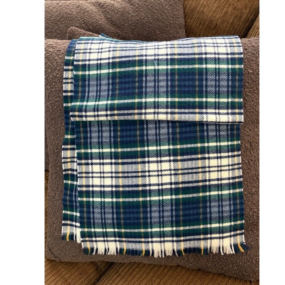 Faherty Green Plaid Wool Recycled Polyester Blend Scarf
